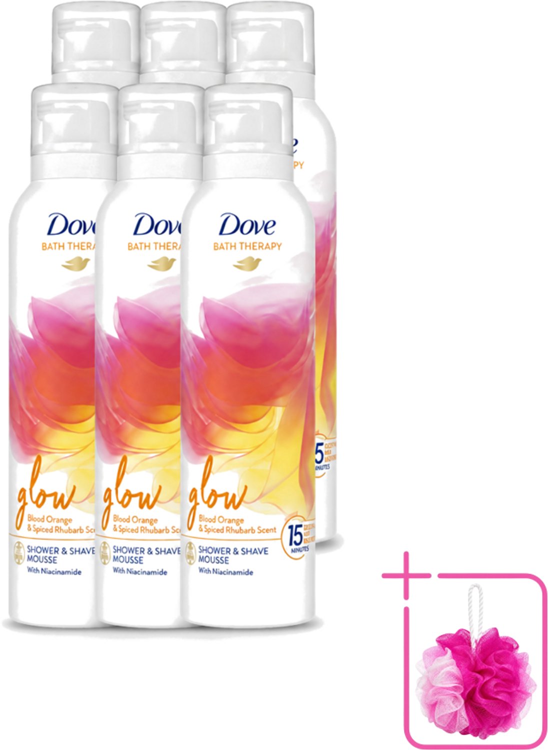6 x Dove – Douche- & Scheerschuim – Bath Therapy Glow – 200 ml - Bulkverpakking - Douche en scheerschuim - Douchemop - Huidverzorging