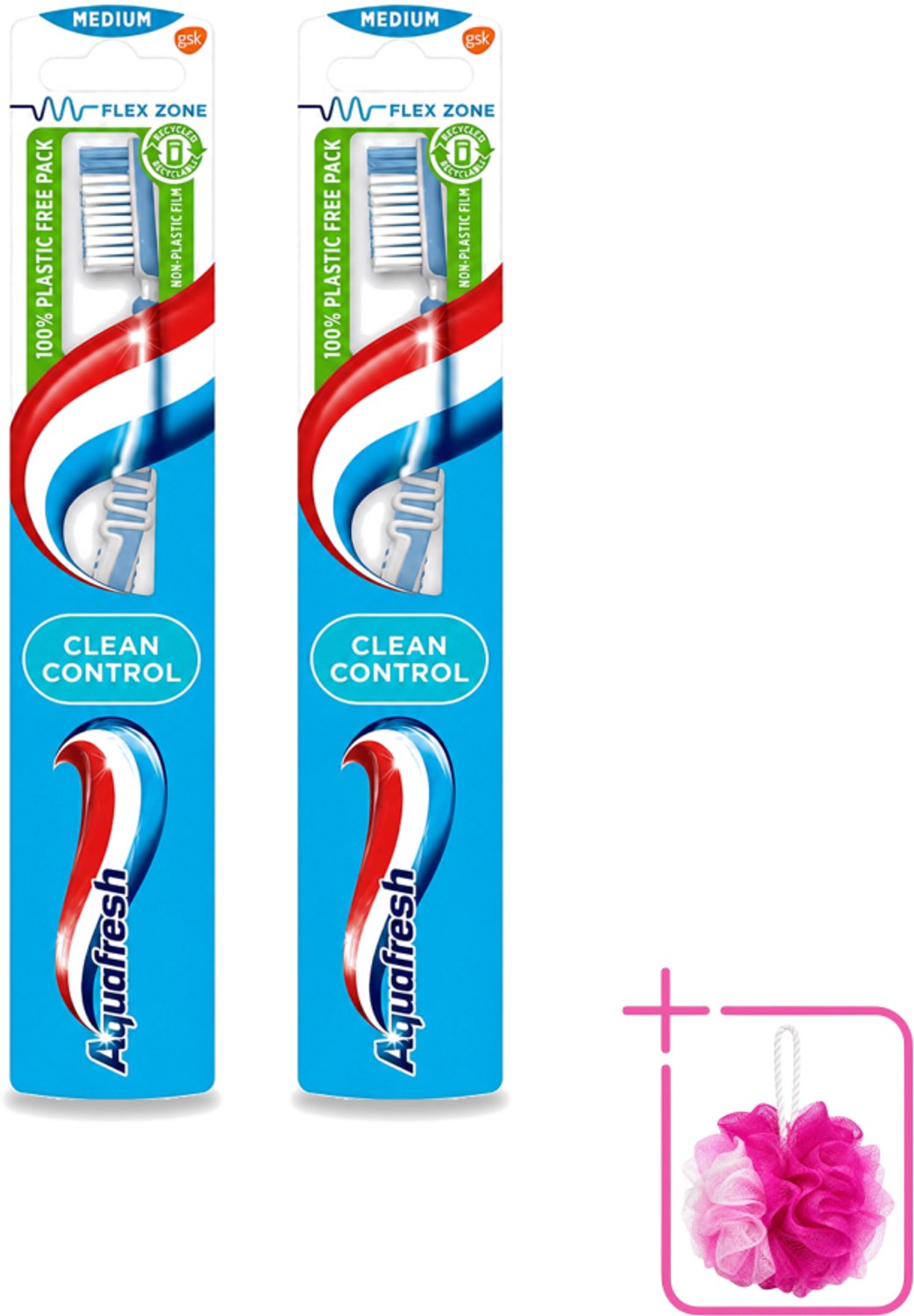 2 x Aquafresh - Tandenborstel - Clean Control - Medium - Grondige Reiniging - 1 Tandenborstel - Bulkverpakking - Tandenborstel - Tanden reinigen
