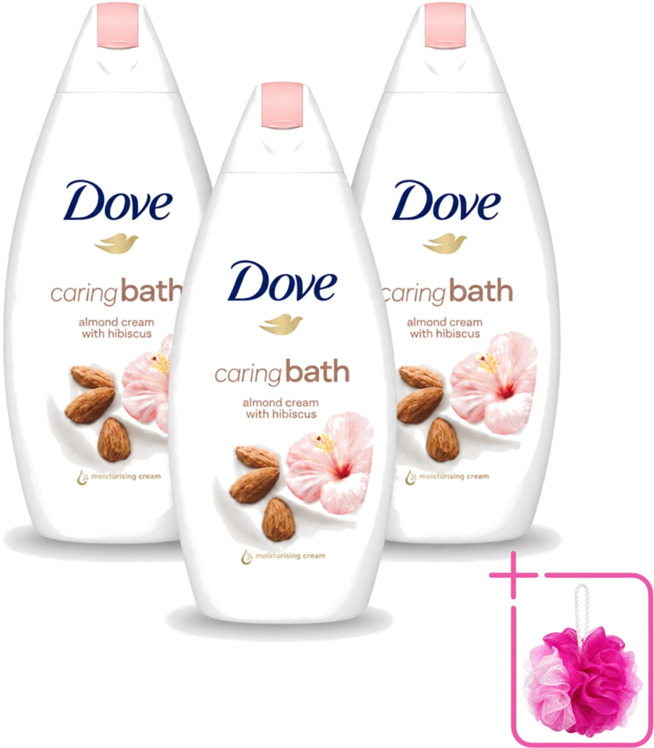 3 x Dove – Badcrème – Caring Bath Almond – 450 ml - Bulkverpakking - Badcrème - Douchemop - Badcrème voor huid