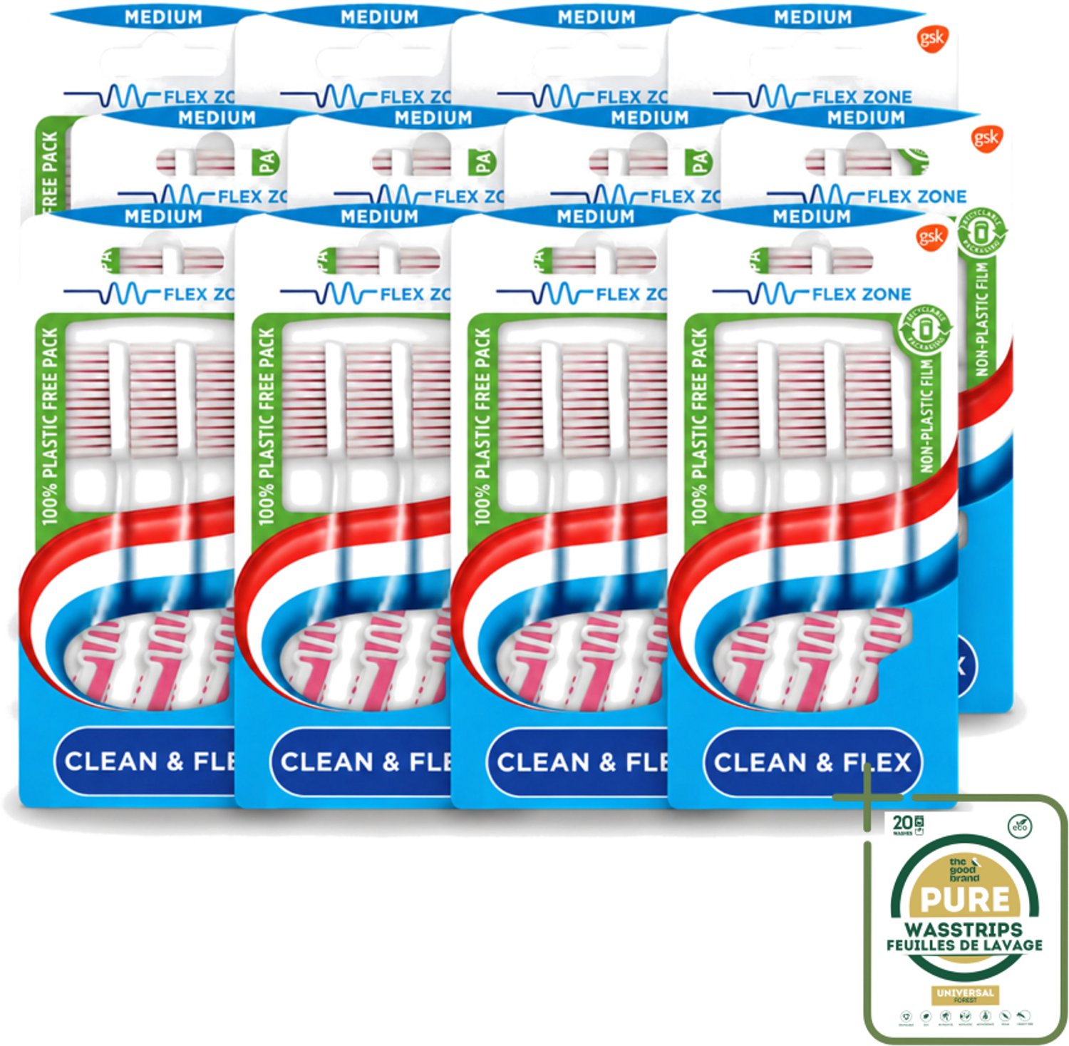 12 x Aquafresh - Tandenborstel - Clean & Flex - Medium - Grondige Reiniging - 3 Tandenborstels - Tandenborstel - Tandenborstel Medium - Tandenborstel Grondig Reinigen - Tandenborstel Voor Tandvleesbescherming - Tandenborstel Flex Zone