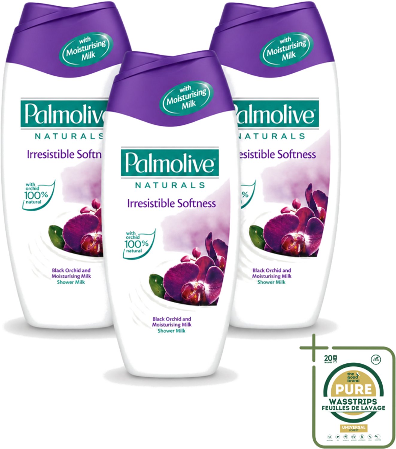 3 x Palmolive Naturals - Douchecrème - Onweerstaanbaar Zacht - 250 ml - Wasstrips - Douchegel Orchidee Melk - Hydraterende Douchegel - Verzorgende Douchegel - Douchegel Voor Gevoelige Huid - Douchegel Voor Alle Huidtypes
