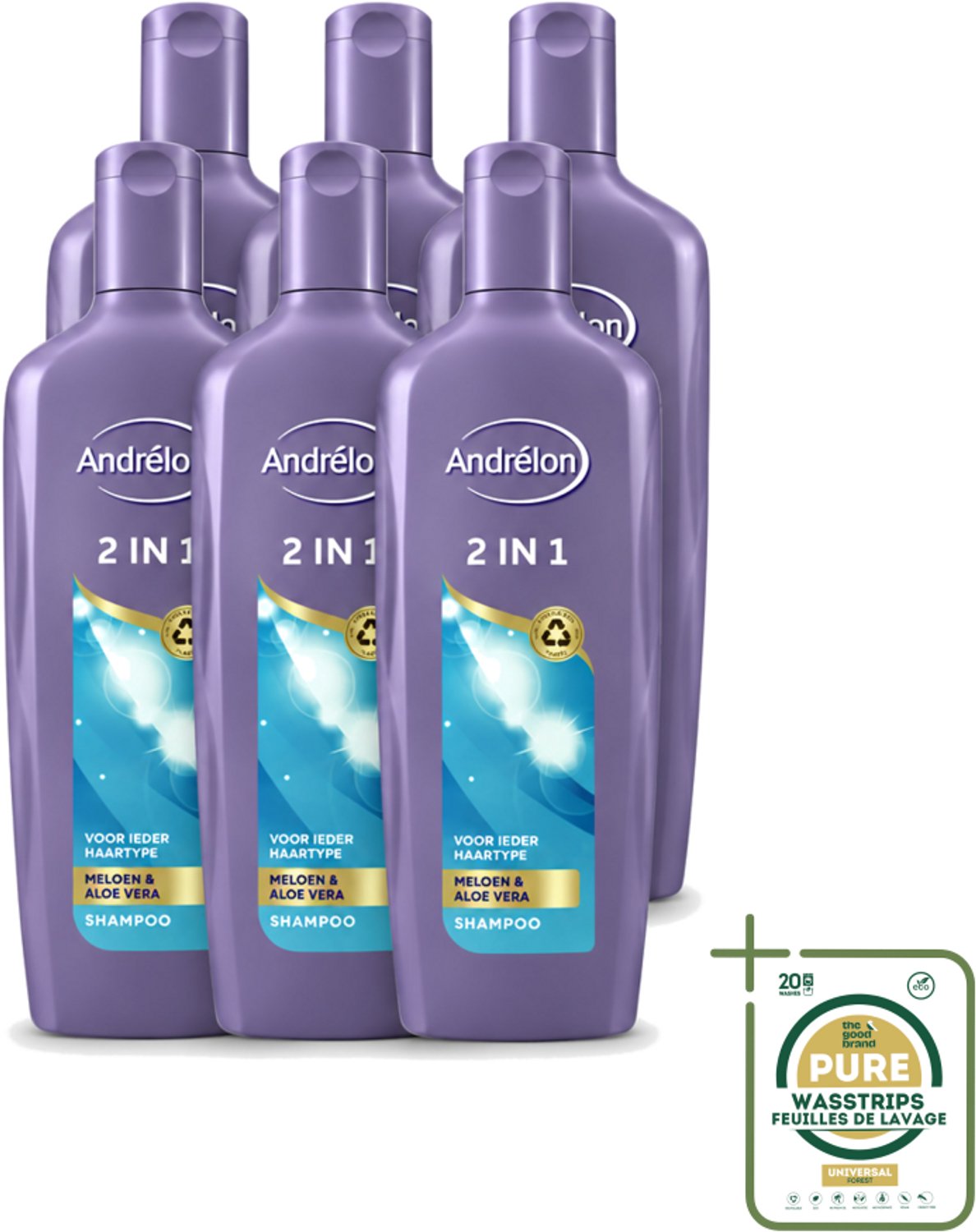 6 x Andrélon - 2-in-1 - Shampoo - Reinigt & Verzorgt - 300 ml - Wasstrips - 2-in-1 Shampoo Conditioner - Haartype - Haartype - Haartype - Haartype