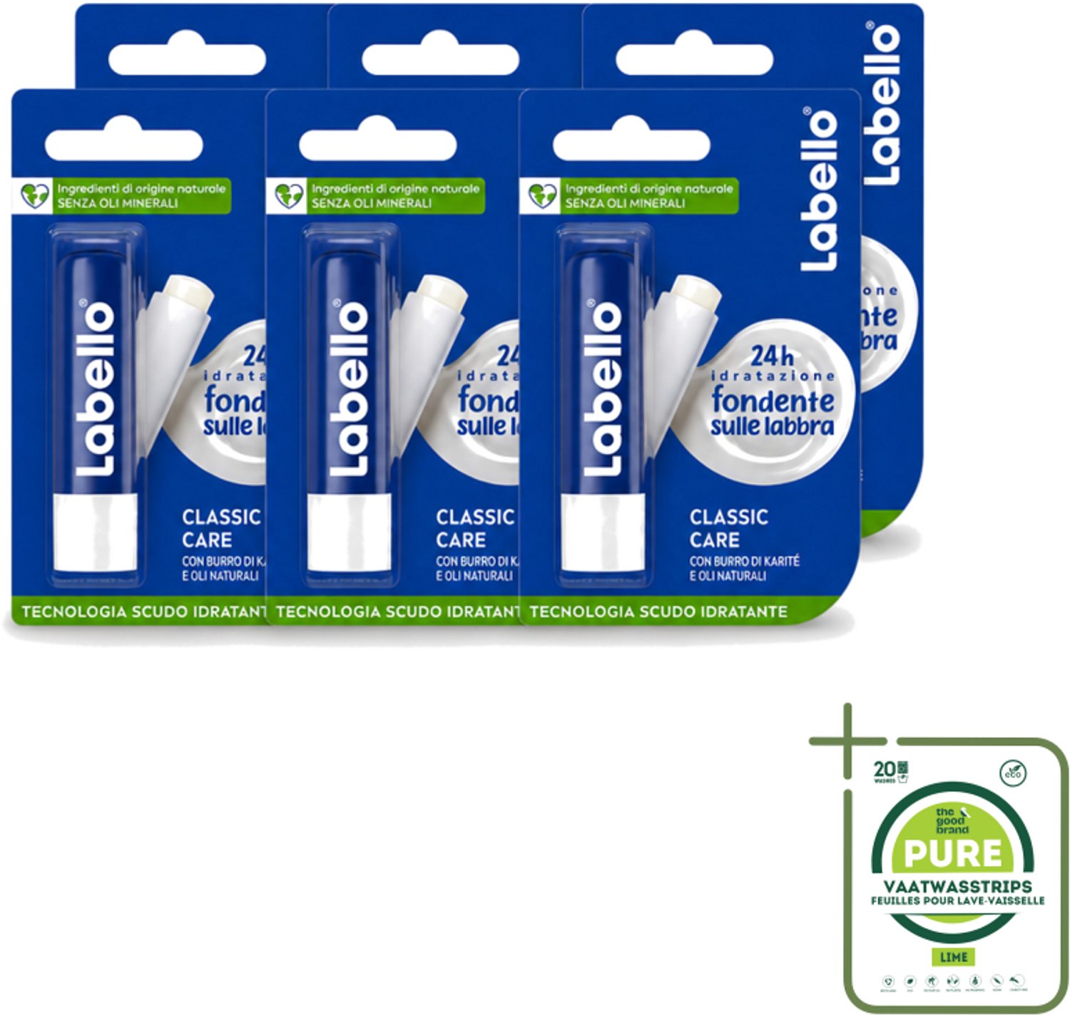 6 x Labello - Classic Care - Lippenbalsem - Voedend & Beschermend - 5.5 ml - Grootverpakking - Vaatwasstrips - Lippenbalsem - Lippenverzorging - Hydratatie - Uitdroging - Lippenbescherming