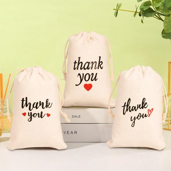 10 stuks katoenen zakjes met koord, hart, sieradenzakjes, cadeauzakje voor Moederdag, oogstfeest, bruiloft, verjaardag, Kerstmis, geschenkverpakking, wit — afbeelding 3