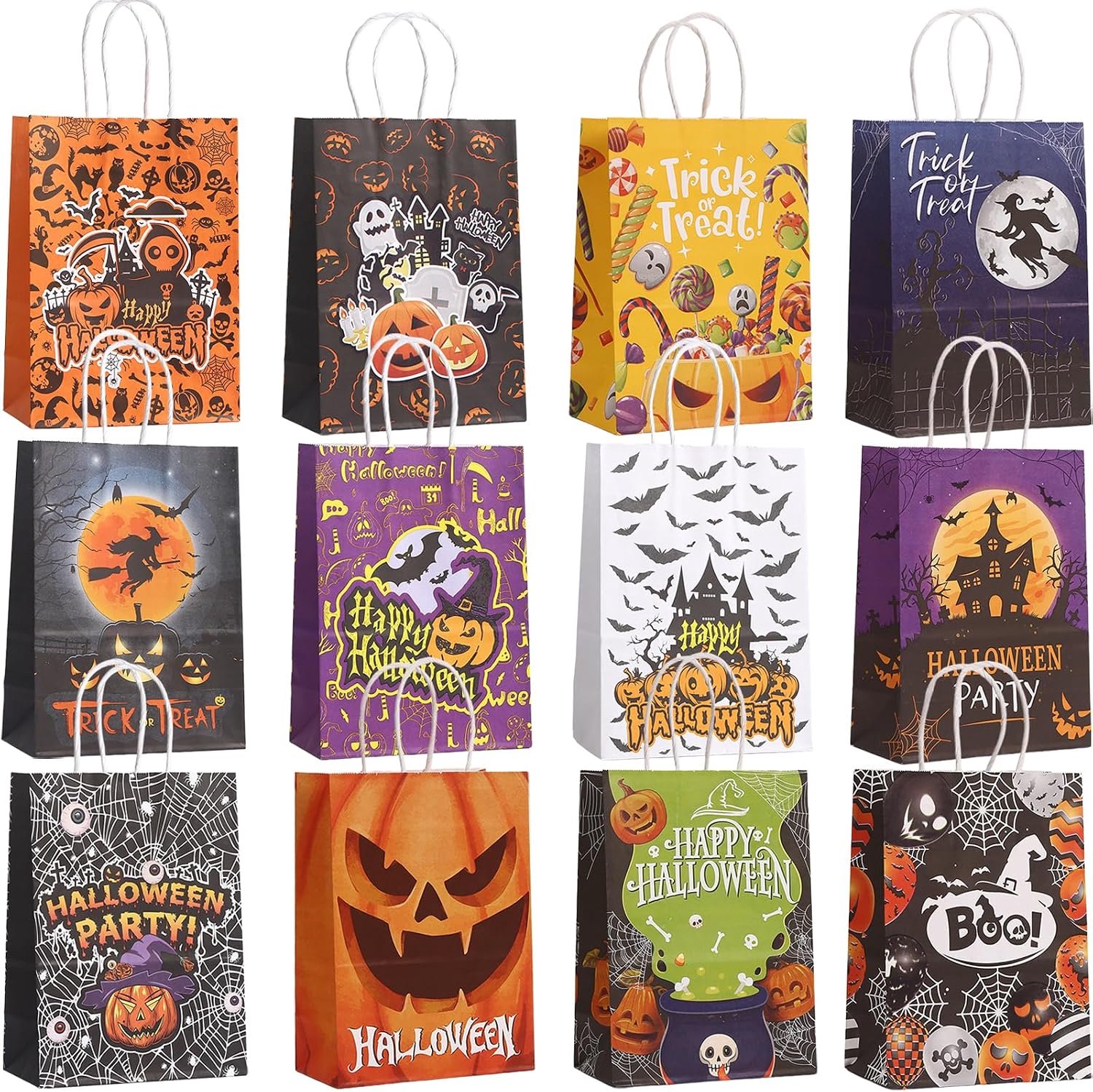 Bikasun 12 Pack Gift Bags met Handvatten, Halloween Paper Treat Bags