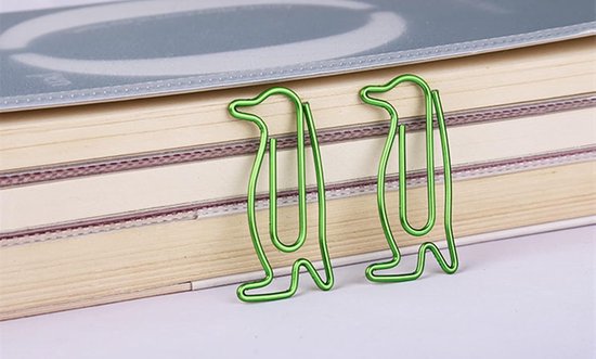 20 stuks mooie pinguïn vorm metalen paperclips pinguïn vorm bladwijzer school kantoor persoonlijke documenten organisatie clips, verjaardagscadeaus (groen) — afbeelding 2