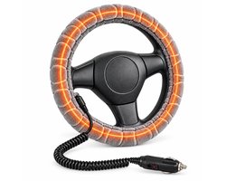 CreateEcom auto verwarming - stuurverwarming - Universele verwarmde stuurhoes 12V - auto winter handwarmer - 38cm zachte pluche verwarmde stuurhoes met opgerolde kabel - grijs