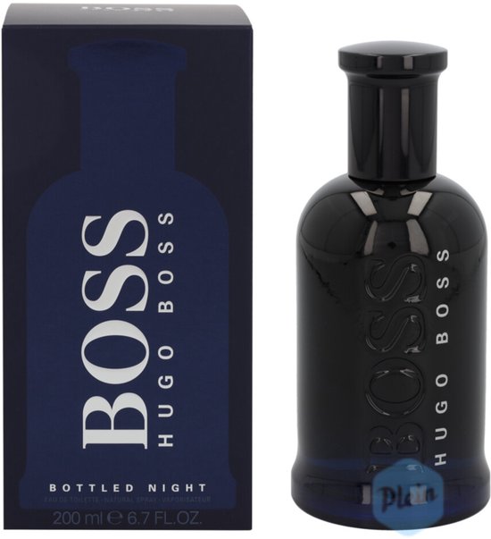Hugo Boss Bottled Night Eau de Toilette 200 ml fles en doos in donkerblauw.