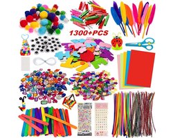 Withosent Knutselpakket voor Kinderen - 1300 Stuks DIY Craft Set met Pompons, Wiebelogen, Pijpenragers, Glitter, Veren en Meer - Creatief Speelgoed