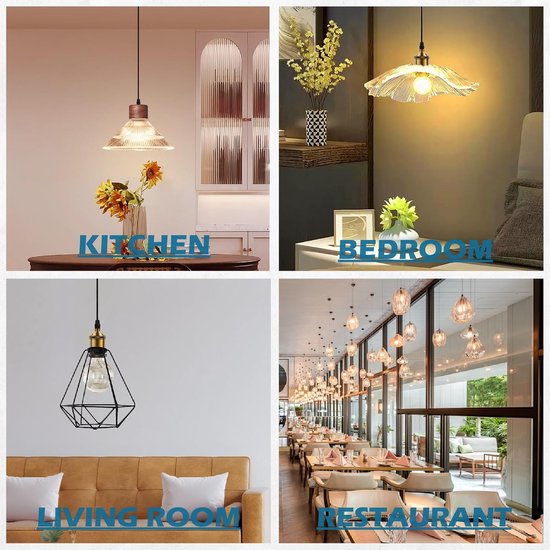 Vintage E27 Lampfitting van Metaal met Kabel en Plafondhouder, Retro Hanglamp E27 in Industriële Stijl, Ideaal voor Keuken, Bar en Woonkamer, Antiek Brons, 2 Stuks — afbeelding 4