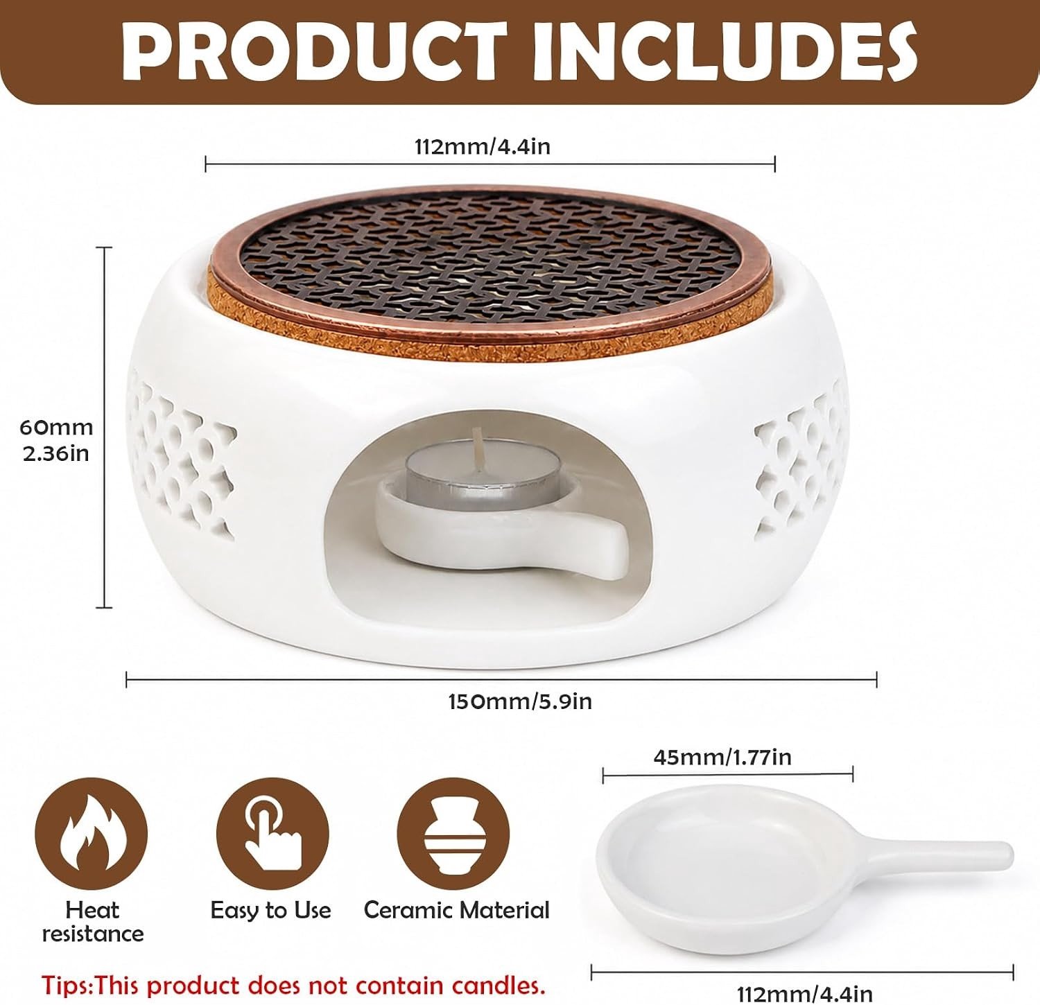 Theepotwarmer - Wit - Ø 15 cm - Keramische Theeverwarmer - Voor Thee en Koffie