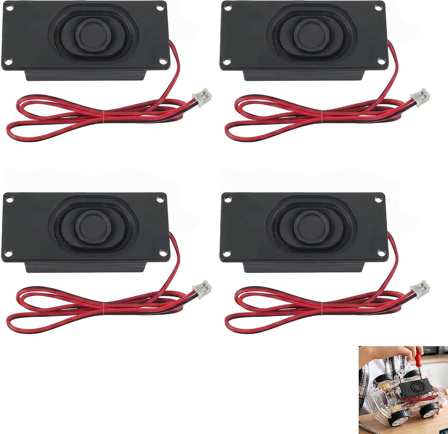 Set van 4 luidsprekers, 3 W, 8 Ohm, mini-luidspreker, 8 Ohm, 3 W, volledig bereik, draagbaar, met JST-PH2.0 2-polige aansluiting en kabel van 42 cm, audiomodule voor doe-het-zelfprojecten