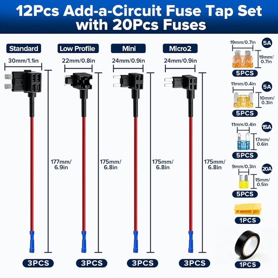12 Stuks 12V-32V Circuitadapter en Zekeringenset – Zekeringhouder — afbeelding 5