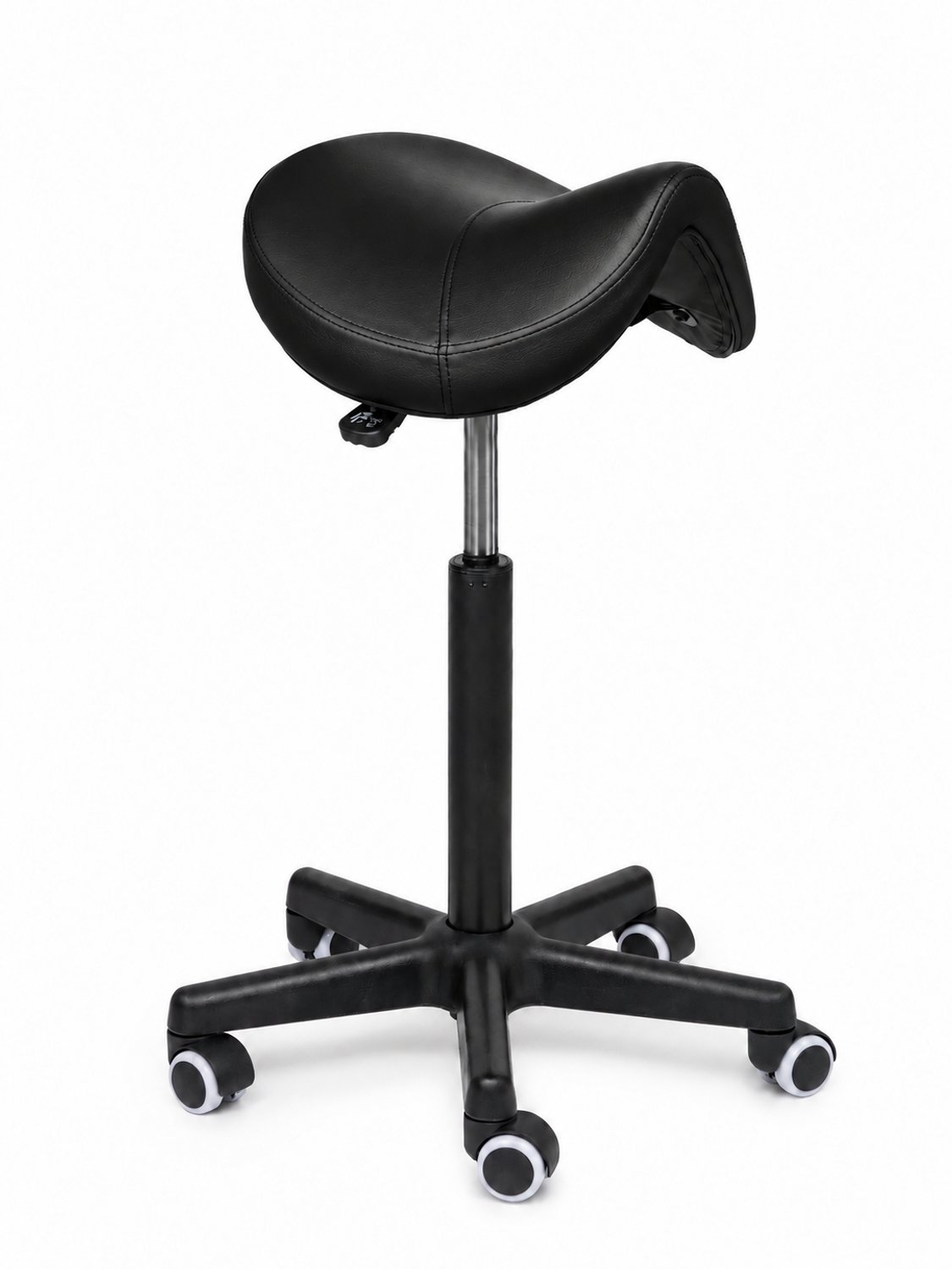 Ergonomische Zadelkruk Comfort Zwart op Wielen Standaard (50-68cm) / Met voetsteun / Standaard wielen