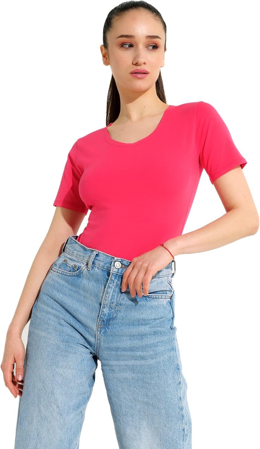 Evoni Bodysuit voor dames, korte mouwen, van katoen.