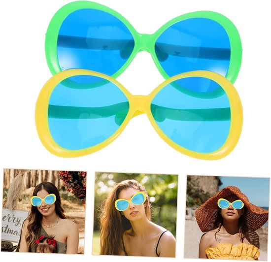 2 Stuks Oversized Hawaiian Themed Party Glasses Lichtgewicht Tropische Zonnebril voor Luau Feestjes Strand Selfie Props Geel Groen — afbeelding 5