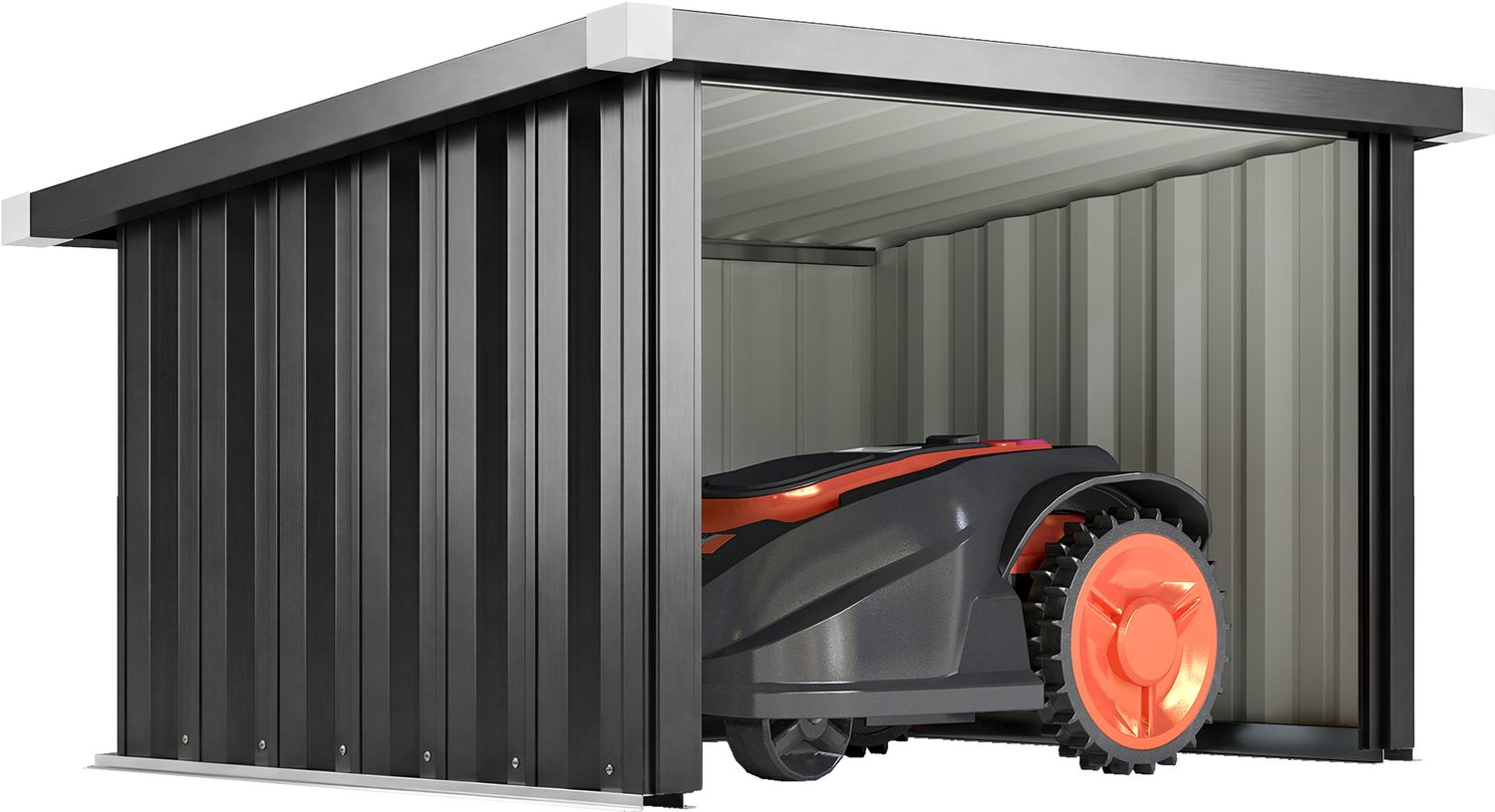 Garage voor Robotgrasmaaier - Beschermt tegen regen, sneeuw en UV-straling - Verlengt de levensduur van uw robotgrasmaaier - Eenvoudig te monteren zonder gereedschap - Hellend dak met waterafvoer - Gegalvaniseerd staal, donkergrijs, 108x86x62,5 cm