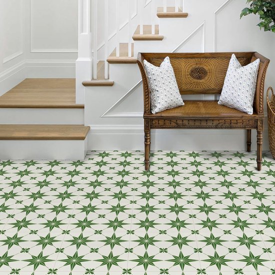 30 x 30 cm Peel and Stick vloertegel, vintage vinylvloer waterdicht voor badkamer, keuken, verwijderbare zelfklevende doe-het-zelf vloeren (modern groen patroon, 30 stuks) — afbeelding 5