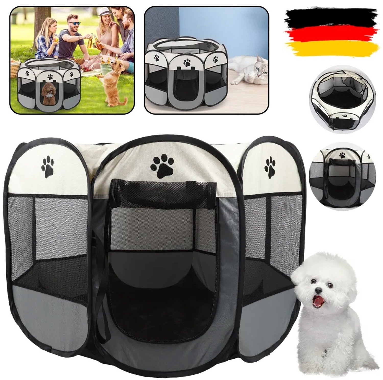 Cherrys Finds - Draagbare Huisdier Kooi - Draagbare Opvouwbare Kattent - Hondenkooi - Huisdierentent - Opvouwbare Huisdier Tent - Huis Octagon Kooi - Voor Kat - Indoor Box Puppy - Katten Kennel - Huisdierkooi - Zwart en Wit