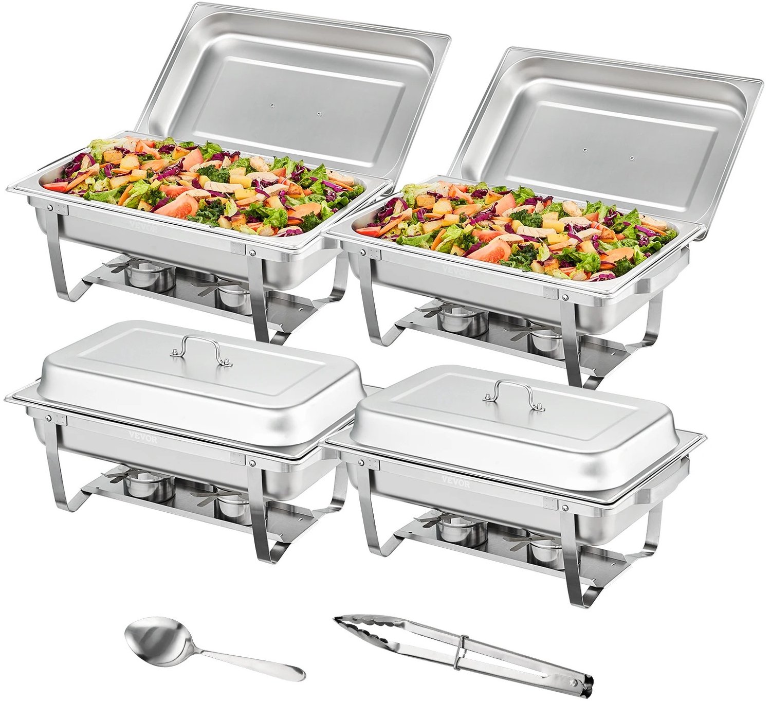 Vurnomi Buffetwarmer - Chafing dish - Buffet - Warmhoudbakken - Catering - Warmhoudplaat - Buffetset - Set van 4 - Zilver