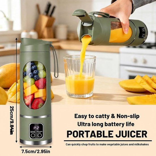 Draagbare Smoothie Maker met USB-C, 450ml Persoonlijke Mini Juicer, Lekvrij Deksel en Drinkopening, Perfect voor Thuis, Kantoor en Sportactiviteiten — afbeelding 5