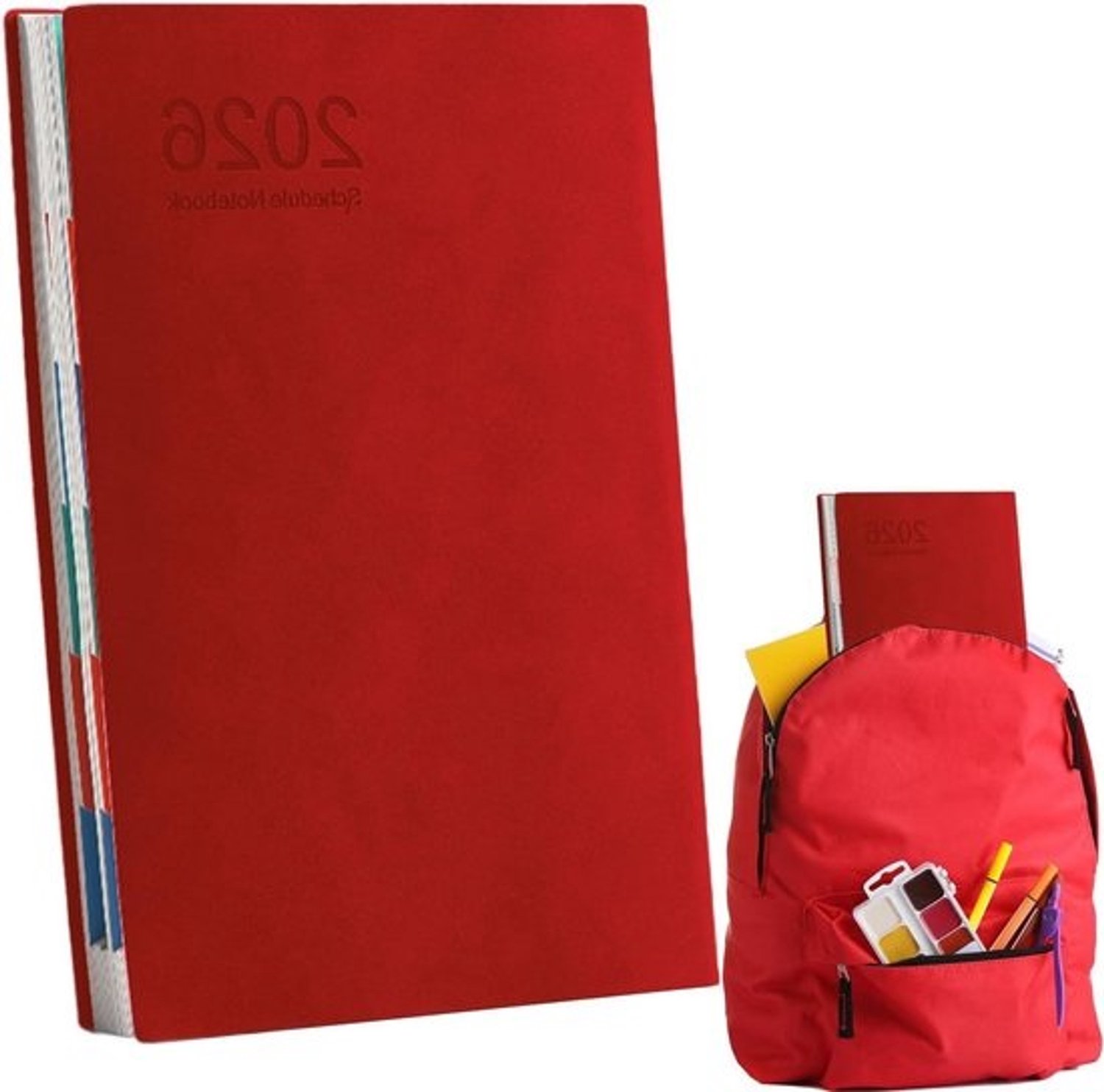 Werkplanner - dagkalender - Agenda - notitieboek - Efficiënte planning - Hardcover - met leeslint - A5-formaat - Rood