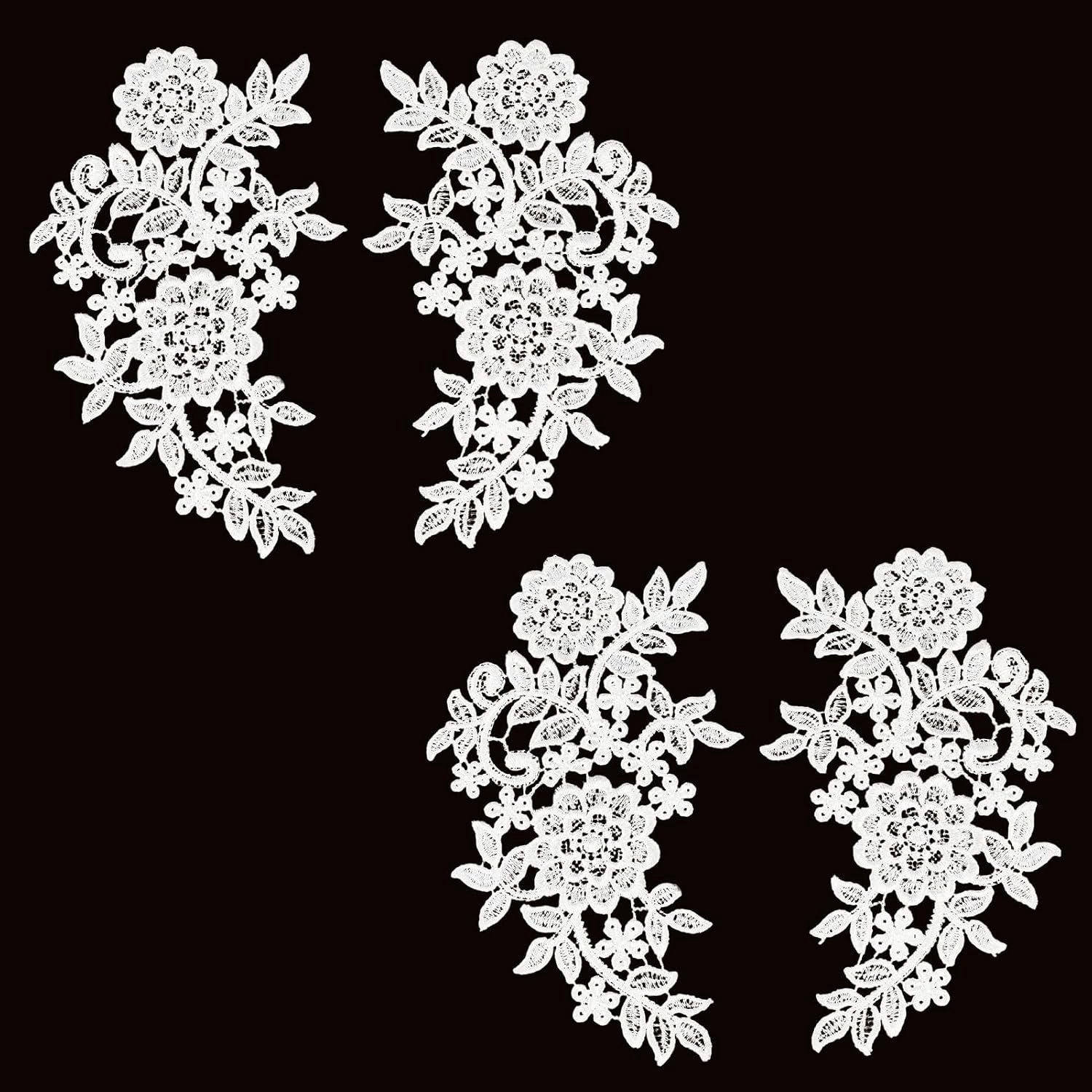 2 paar bloem borduurwerk kant applicatie, 15,9 x 22,5 cm wit naaien op