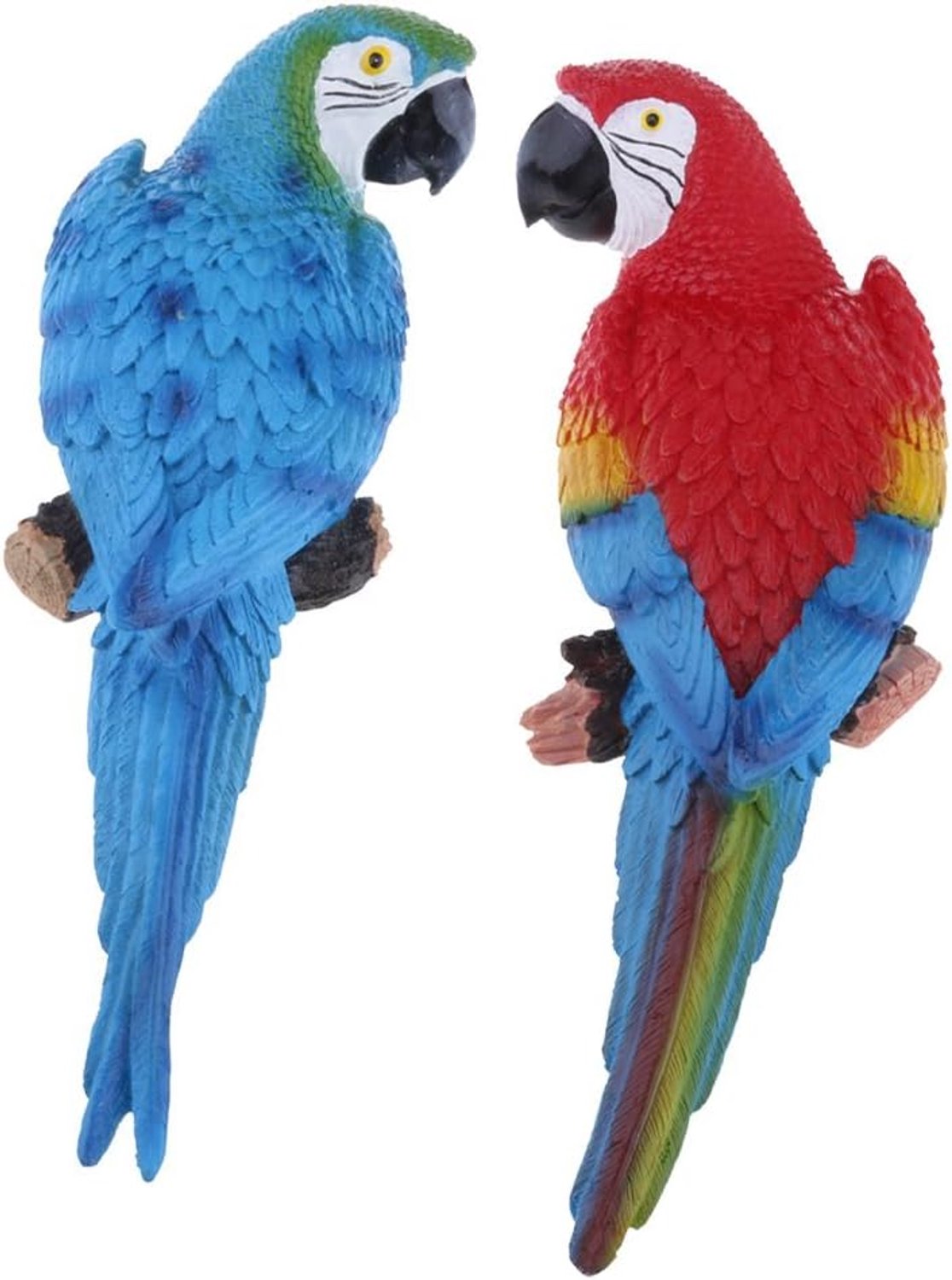 1 Paar Realistische Grote Papegaai Levensechte Vogel Ornament Hars Dier Model Beelden DIY Gazon Sculptuur Boom Decor 31cm Blauw Kijk Rechts & Rode Papegaaien