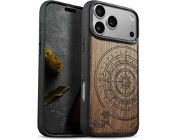 Carveit Wood Case for iPhone 18 Pro Max (Walnotenhout-Kompasgolf)