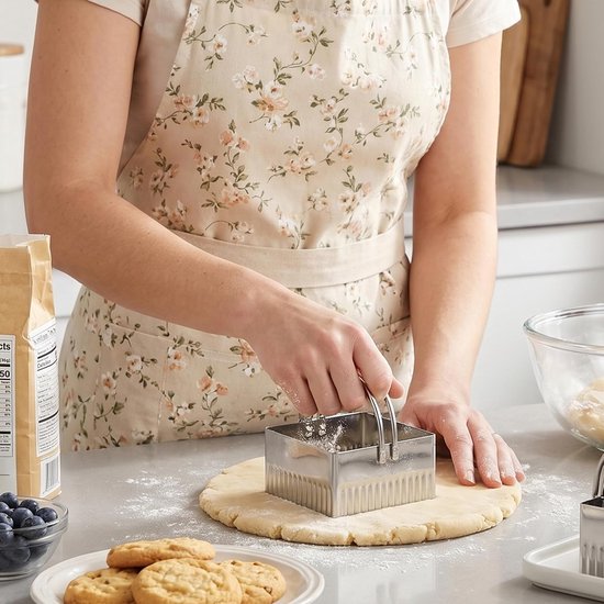 5 stuks vierkante koekjessnijder set roestvrij staal koekjessnijder met handvatten bakgereedschap voor sandwich- en mousse-cakes gecanneleerde rand. — afbeelding 4