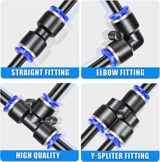 10 stuks blauw 4 mm OD 3-weg T-stuk push-to-connect fittingen (PE-4) — afbeelding 4