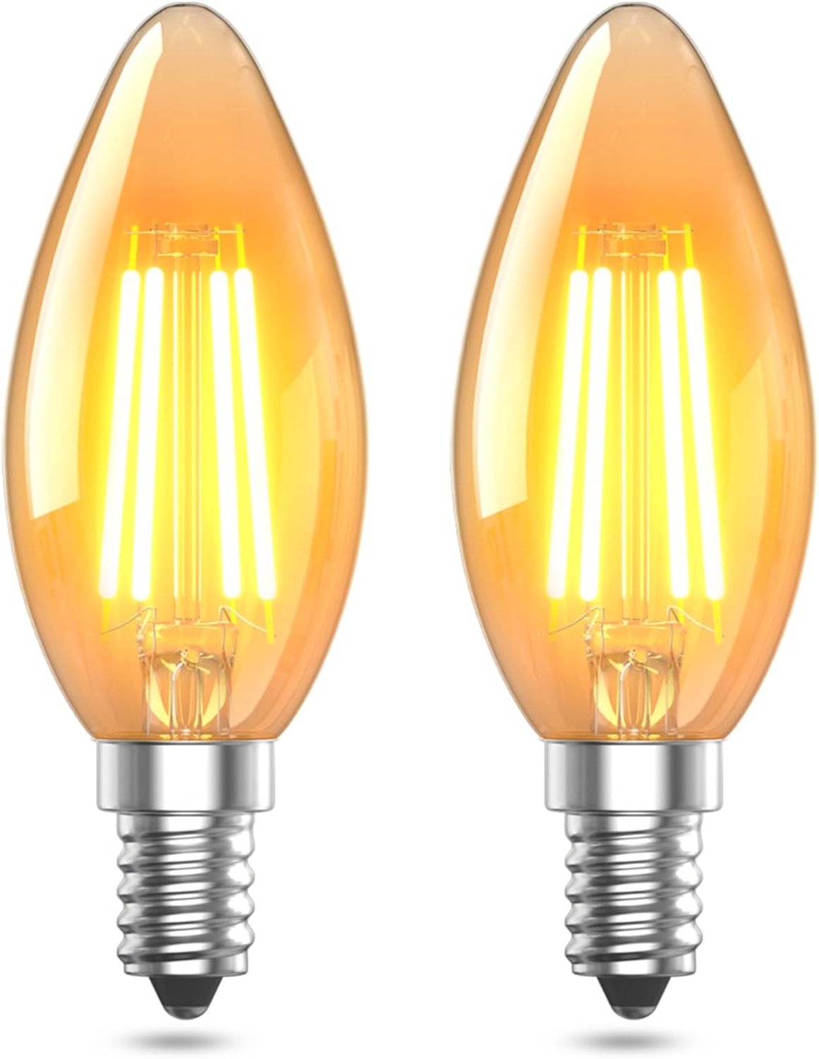 E14 LED warmwitte gloeilamp 2200K vintage C35 LED filament kaars lamp vervangt 40W gloeilamp, niet dimbaar, retro Edison spaarlamp barnsteen glas voor decoratie thuis, café, bar - 2 stuks