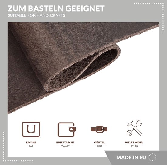Vintage retro koeienhuid | Trek-effect, ingevet leer, dik leer, antiek uitziend leer | Leerbewerking, om te knutselen, stofferen, decoratie | leerstukken, verschillende maten Formaat A1 tot A5, Bruin — afbeelding 2