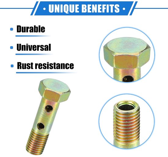 Double Banjo Bolt Kit, M8x1.0 Lengte 32mm MetrischeDraad Turbo Remleiding Fitting Adapter Universeel voor Auto Duurzaam Metaal Bronzen Kleur Met Pakkingen Spacer — afbeelding 5