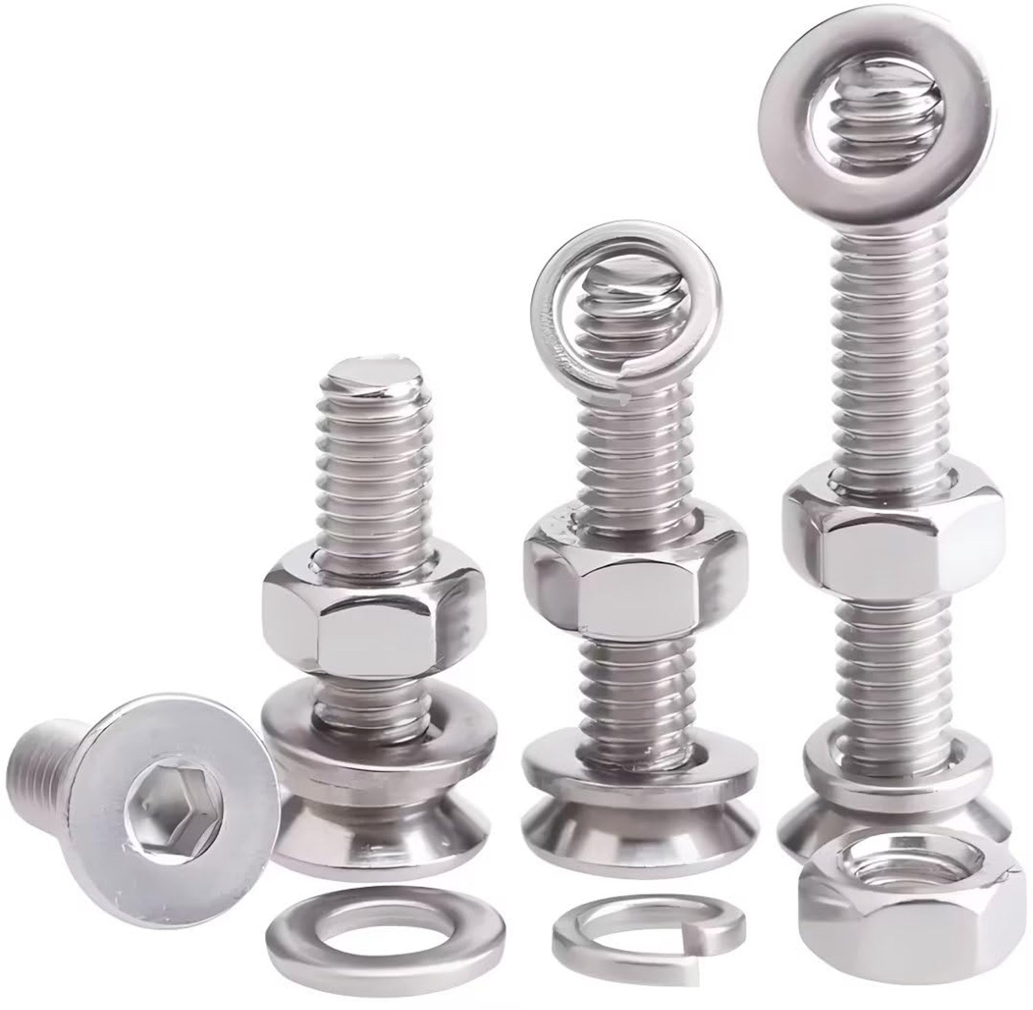 Schroevenset roestvrij staal, M4 x 100 mm platte kop binnenzeskant machineschroeven moeren en sluitringen assortiment kit (10 stuks)