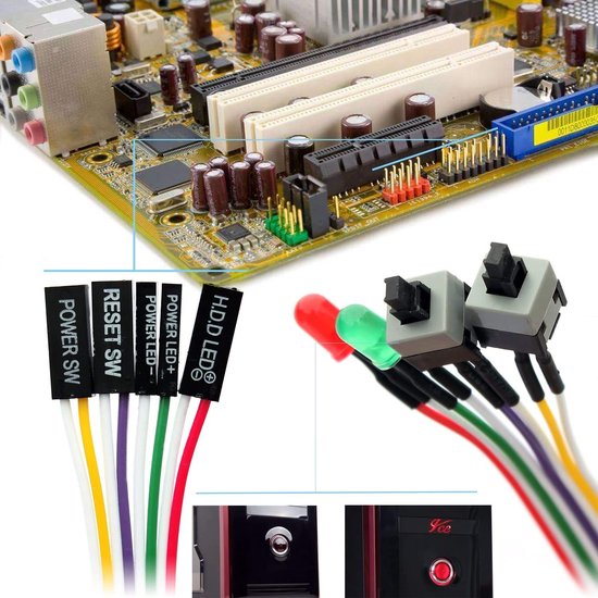 2 stuks 4-in-1 PC Power Reset-schakelaar HDD moederborden LED-kabel lichtdraad kit voor computer 65 cm — afbeelding 2