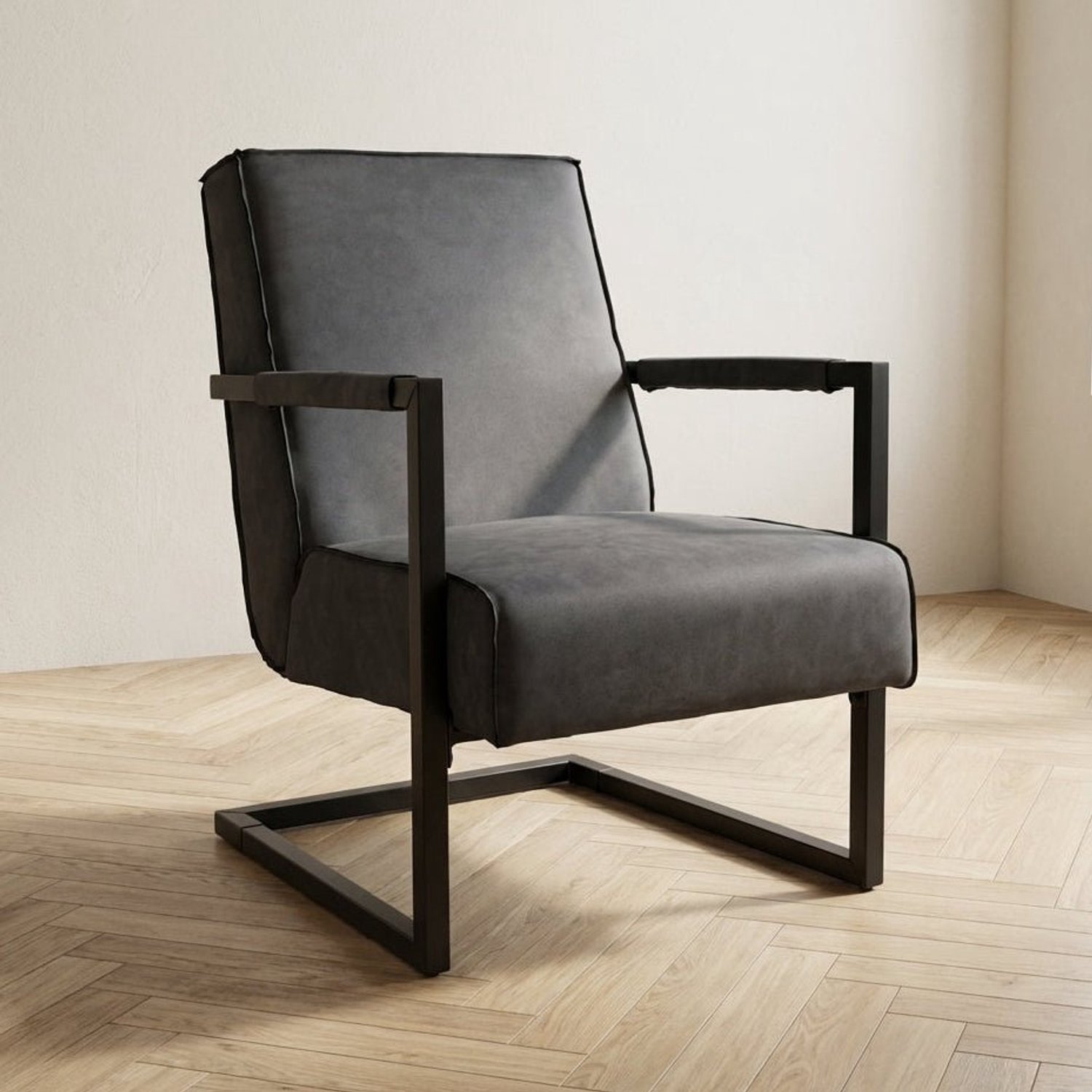 Dimehouse Industriële fauteuil antraciet eco-leer Tiger - Leer - Industrieel