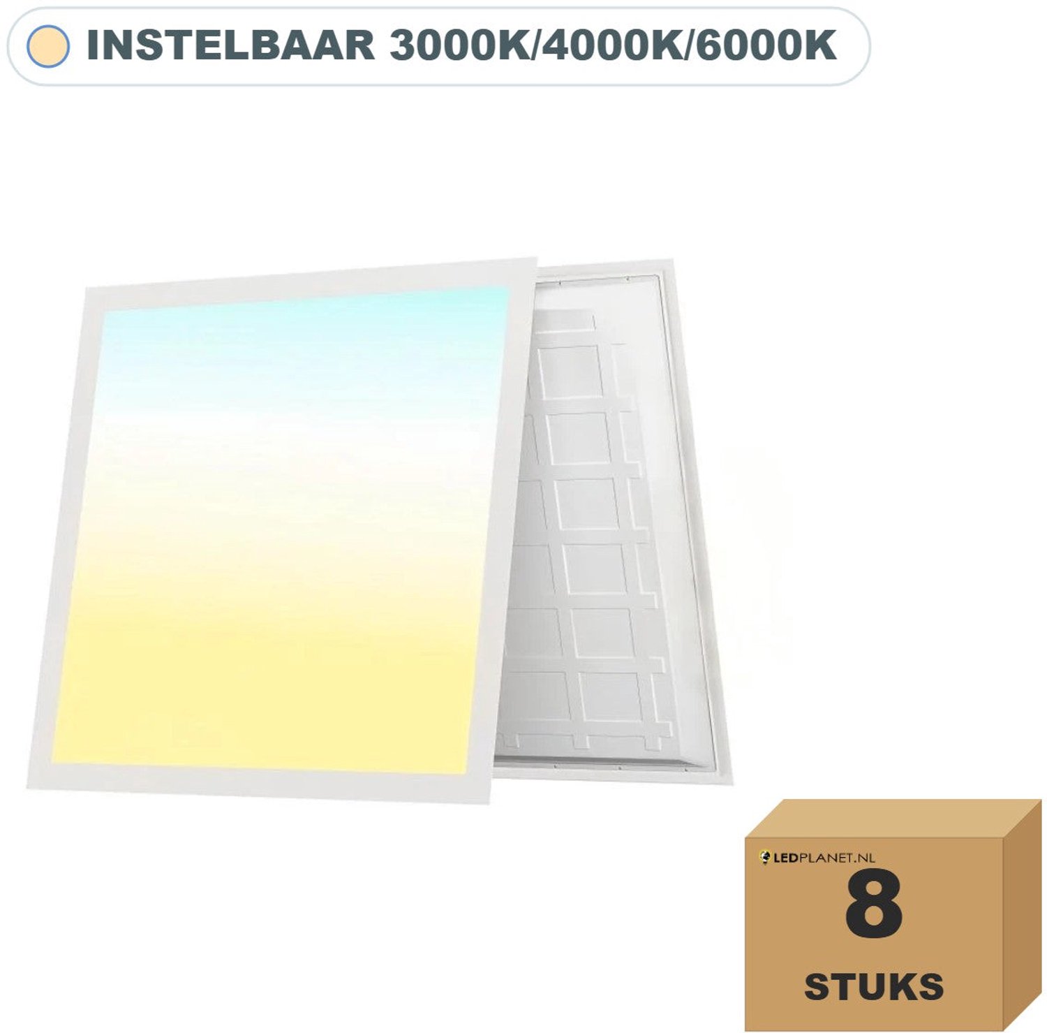 Tsong LED Paneel 62x62 8 stuks - 3CCT - 36W - 3780 Lumen - Back-lit - wit frame Instelbaar (CCT)