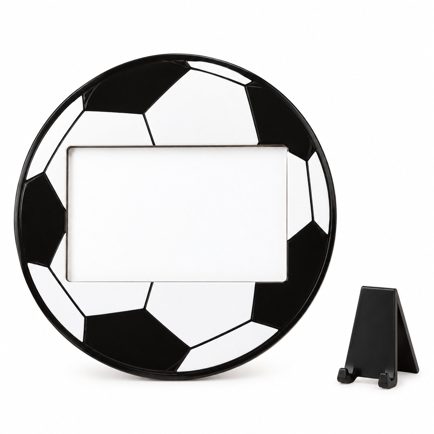 SWGOTA Set van 4 grenen fotolijsten met voetbal, basketbal, honkbal- en volleybalmotief, diameter 20,5 cm, voor foto's van 6 × 4 inch, met tafelstandaard, OPP-zakverpakking Zwart