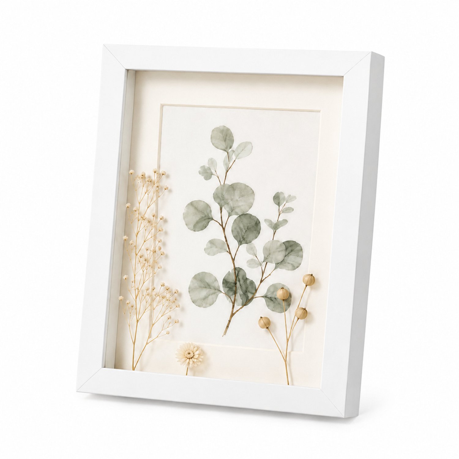 SWGOTA Witte MDF-fotolijst 8 x 10 inch (20,3 x 25,4 cm), 2 cm diepe binnenruimte, met glas en decoratieve afbeelding