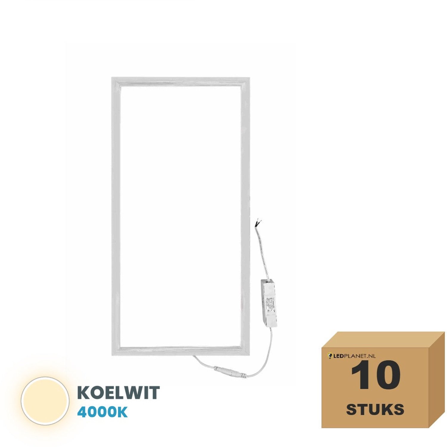 Tsong LED paneel 30x60 cm - 10 stuks - 24W - Koelwit 4000K - 3600 lm - wit frame