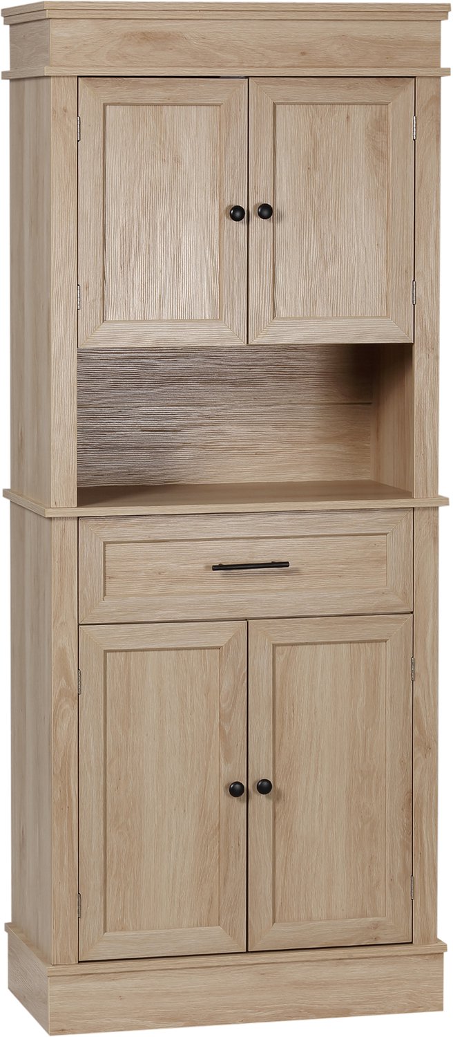 Lunpog Hoge Keukenkast – Opslagkast - met kast - verstelbare planken - lade en nis - 74 x 39,5 x 183 cm - licht eikenkleurig Bois naturel