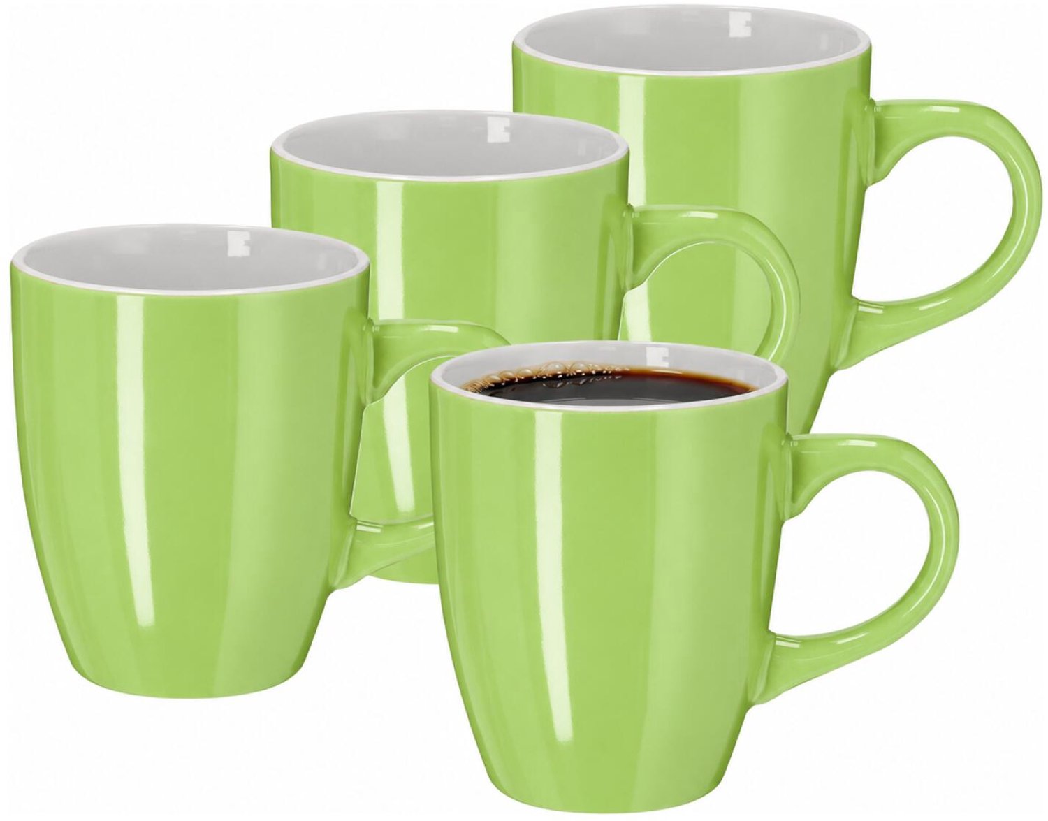Bellatio Design Koffiekopjes apple Glaze - 4x stuks - Keramiek - groen - 350 ml - 8 x 10 cm - mokken - bekers