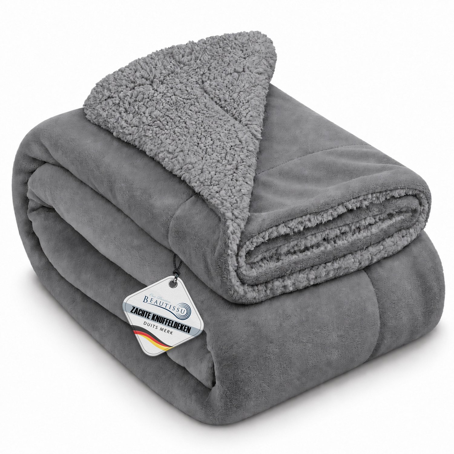 Beautissu Alina - Sherpa Deken Plaid 220x240cm Dik Winter Fleece Deken XXL Lichtgrijs & Lichtgrijs - Super Zacht & Warm Fleece Plaid met Schapenvacht Uitstraling Lichtgrijs, Lichtgrijs