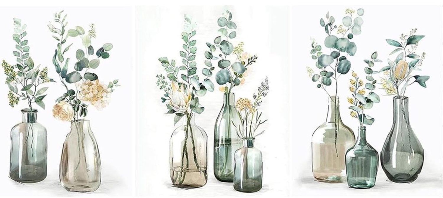 Set van 3 Diamant Schilderijen met Bloemen 30 x 40 cm