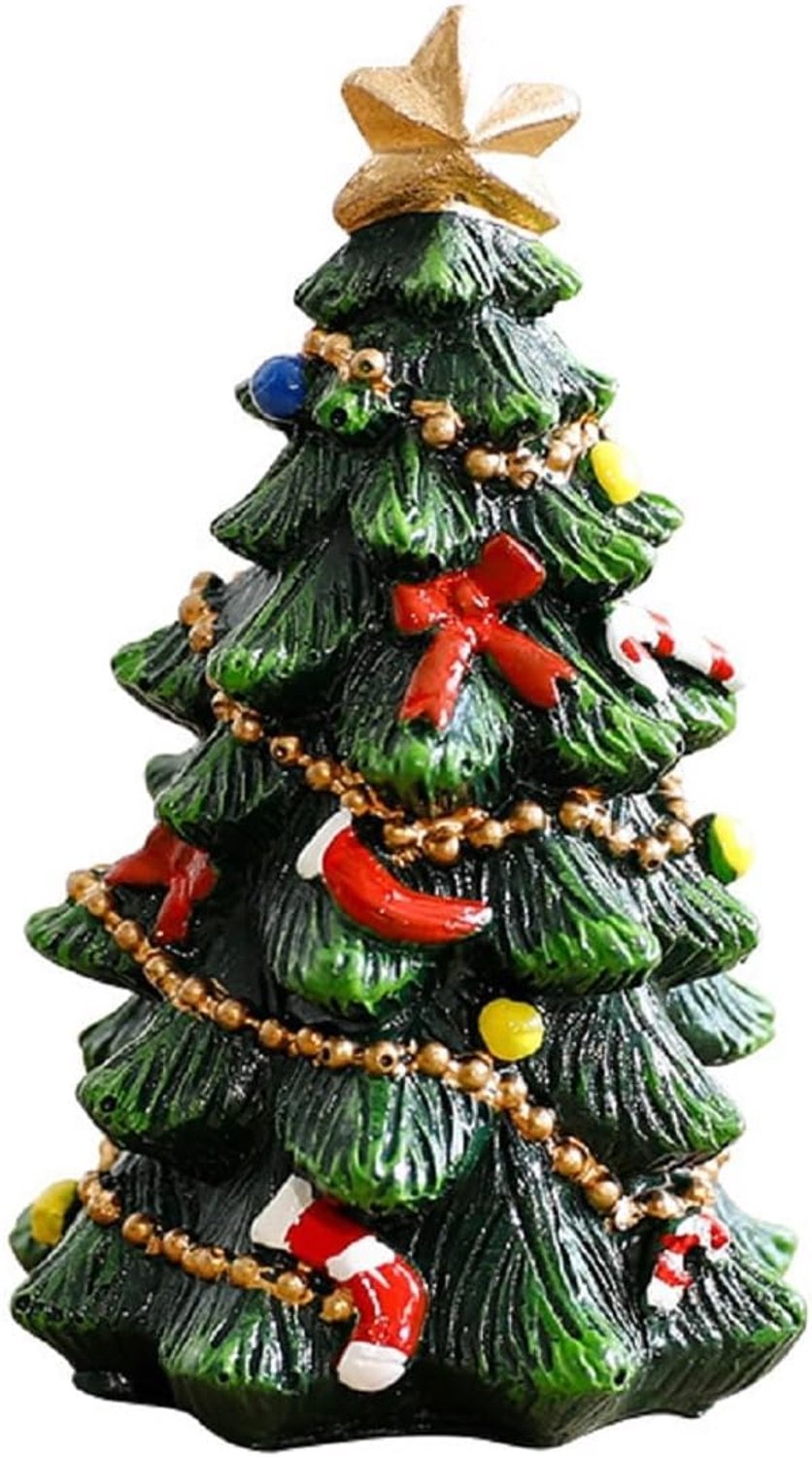 Kleine kunsthars kerstboom voor op tafel – mini kerstboompje versierd met kerstsokken, zuurstokjes en strikjes; schattige decoratie voor in huis, feestjes of bij de open haard tijdens de winter (groen / 13,5 cm)