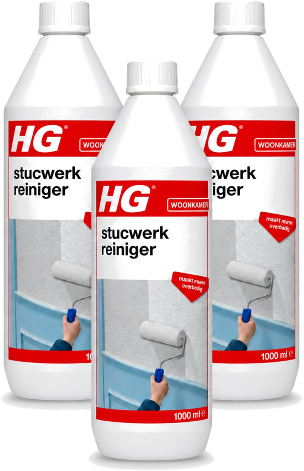 3 x HG - Stucwerk Reiniger - Zeer Snelle Werking - Grondige Reiniging - 1L - Voordeelverpakking - 3 stuks