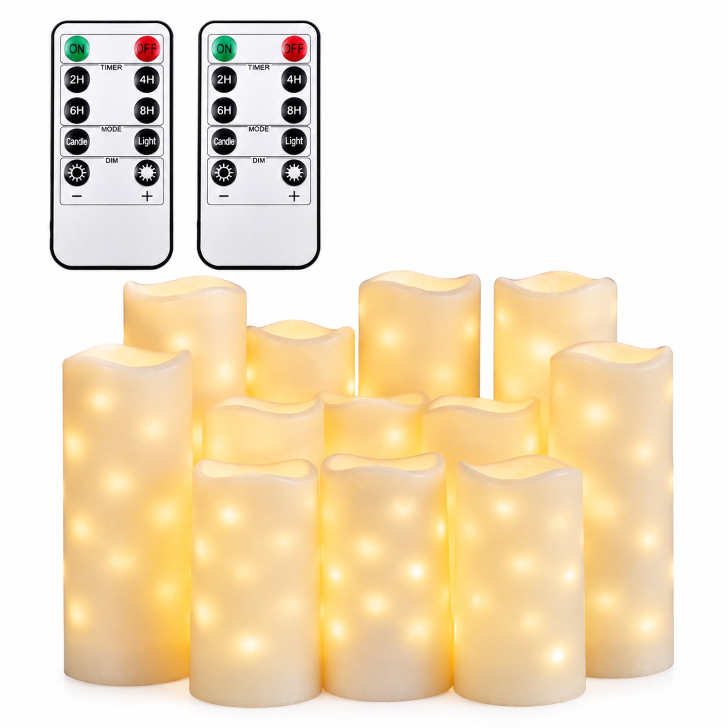 SWGOTA led kaarsen crèmegeel - 12 stuks per doos - intern lichtsnoer en golvende bovenrand - met afstandsbediening voor 2 AAA-batterijen, niet inbegrepen