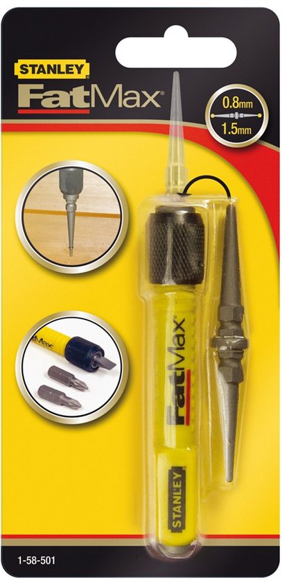 Stanley FatMax 2-in-1 drevel set in verpakking met 0,8 mm en 1,5 mm punten.