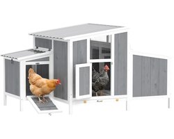 ECTEATOY® Kippenhok van Hout - met Legnest en Waterdicht PET Dak - Afsluitbaar Nachthok voor 3-4 Kippen - 145 x 90 x 92 cm - Grijs